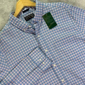 Rye by Hawker Rye Men's‎ Slim Fit Blue Pink Gingham Oxford Shirt XL Long Sleeve